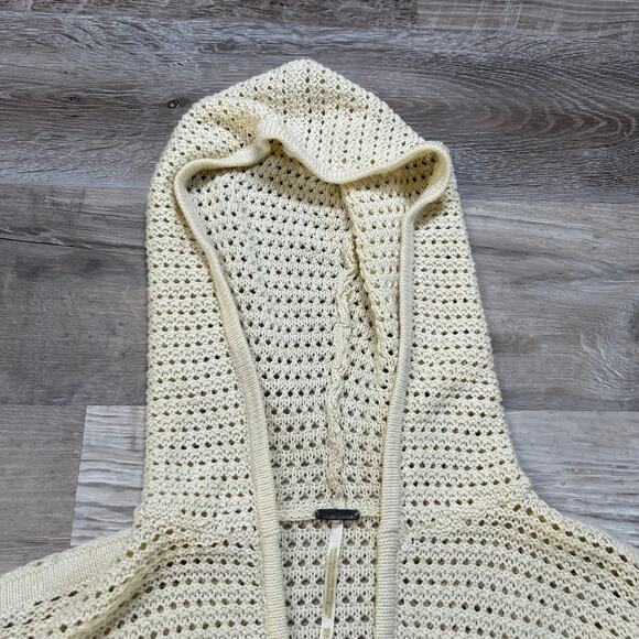 Free People Cream Crochet Knit Hoodie Cardigan Boho Cottagecore XS - Picture 7 of 10